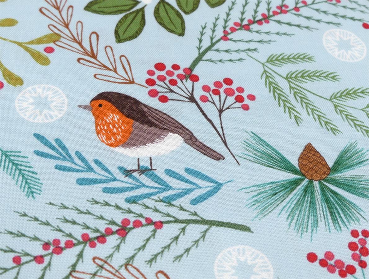 Patchworkstoff New Forest Rotkehlchen blau